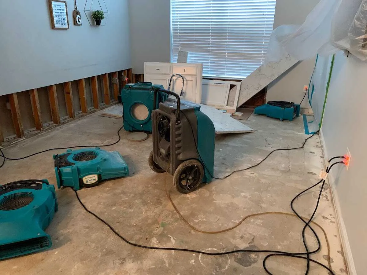 Dehumidifier in flood-cut room for Water Damage Restoration in St. Marys