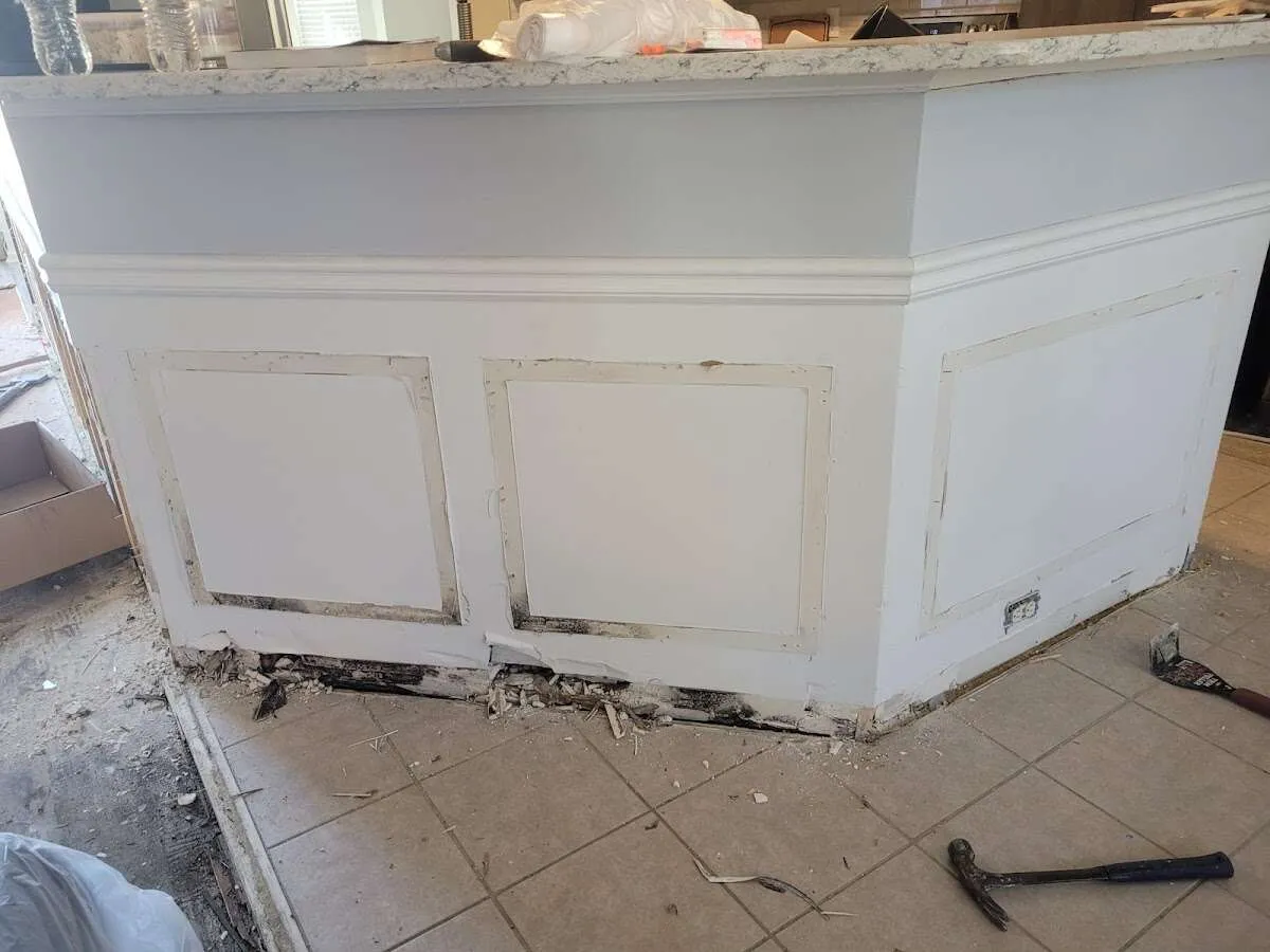 Water damage and mold on kitchen during Storm Damage Restoration in St. Marys